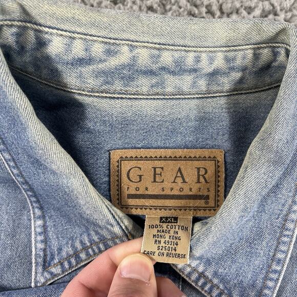 VINTAGE KIEL CENTER ST LOUIS BLUES DENIM SHIRT MENS 2XL BUTTON UP Y2K COTTON - Picture 3 of 11